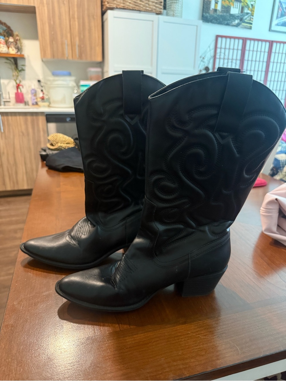 Pull&Bear Black Western-Style Mid Heel Cowboy Boots